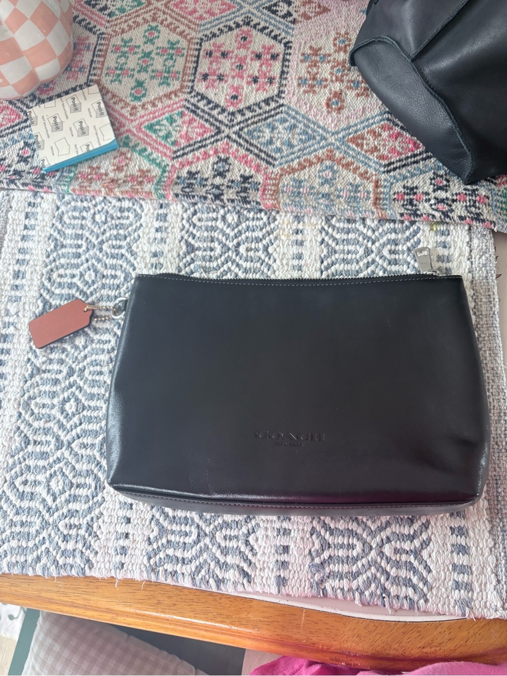 Coach Black Leather Toiletry Pouch with Brown Tag